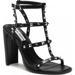 Steve Madden Felizia Γυναικεία Πέδιλα Δερμάτινα Μαύρα με Χοντρό Ψηλό Τακούνι