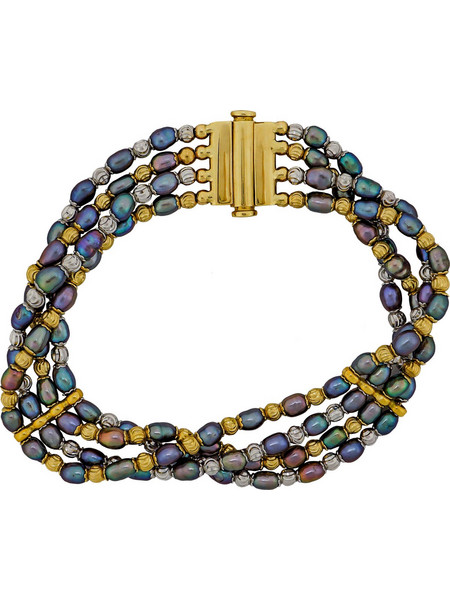 Βραχιόλι με Multi Mαύρα-Γκρι Τahitian Pearls από Δίχρωμο Χρυσό 14 Καρατίων VR878
