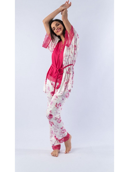 Σετ Ρόμπα - Πιτζάμα Pink Lace Floral 12849