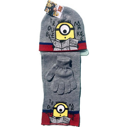 Minions ΣΕΤ Σκουφί με γάντια και κασκόλ, Χρώμα Γκρι