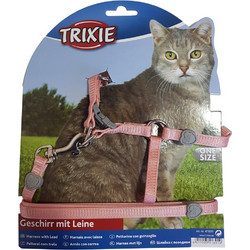 ΣΕΤ ΓΑΤΑΣ TRIXIE HARNESS WITH LEAD 26-37CM ΡΟΖ