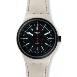 Swatch Sistem Cream Ανδρικό Ρολόι Αυτόματο με Μπεζ Δερμάτινο Λουράκι SUTM400
