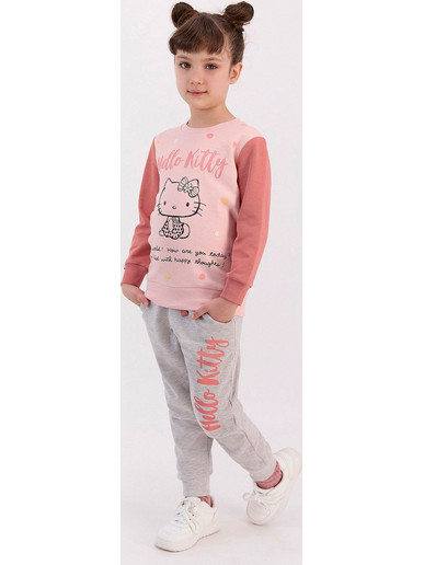 Rolypoly Hello Kitty Dream Παιδική Πιτζάμα Βαμβακερή Χειμωνιάτικη Ροζ Γκρι L1402