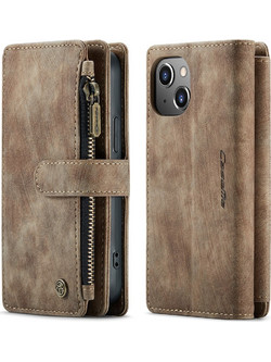 Θήκη iPhone 13 mini CaseMe C30 Series Πορτοφόλι με βάση στήριξης, 10 υποδοχές καρτών με φερμουάρ και μαγνητικό κούμπωμα από συνθετικό δέρμα και TPU καφέ