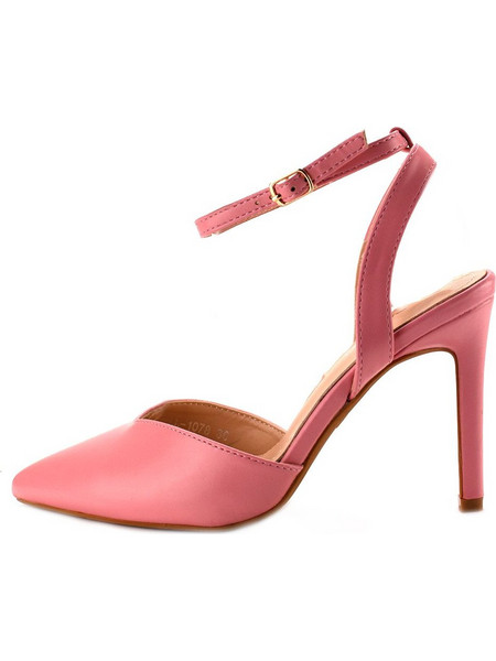 Γόβες Μυτερές Open Heel με Μπαρέτα Ροζ