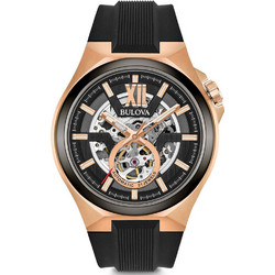 Bulova Ανδρικό Ρολόι Αυτόματο με Μαύρο Καουτσούκ Λουράκι 98A177