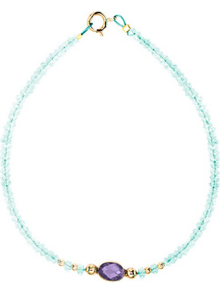 Βραχιόλι με Κ14 χρυσά στοιχεία, aqua και amethyst - F124143A