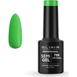 Elixir Semigel 735 Lime Green Ημιμόνιμο Βερνίκι Νυχιών 5ml