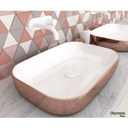 Olympia Metamorfosis 42600 Επικαθήμενος Νιπτήρας Μπάνιου Πορσελάνης 60x42cm Λευκός Ροζ 60116