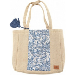 Τσάντα Ώμου Marilou Jute Cotton Woven Bag 50x35x26cm BDS-1199-NATURAL-BLUE Γυναικείο