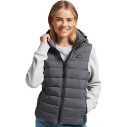 Superdry Αμάνικο Γυναικείο Μπουφάν Χειμωνιάτικο Puffer Κοντό Ανθρακί W5011406A-6BS