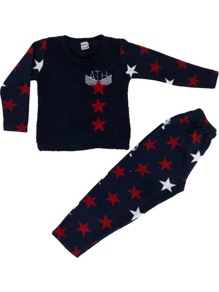 Stars αγορίστικη fleece πυτζάμα μπλε W23
