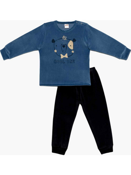 Minerva Cool One Παιδική Πιτζάμα Βελουτέ Χειμωνιάτικη Navy Μπλε 90-62006