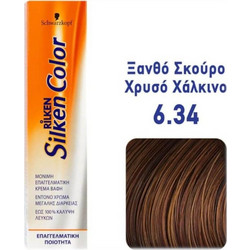Schwarzkopf Rilken Silken Color 6.34 Ξανθό Σκούρο Χρυσό Χάλκινο Μόνιμη Βαφή Μαλλιών Χωρίς Αμμωνία 60ml