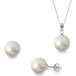 Σετ σκουλαρίκια και μενταγιόν με γκρι Shell Pearl 925 - M990108