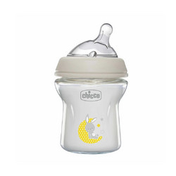 Chicco Natural Feeling Γυάλινο Μπιμπερό με Θηλή Σιλικόνης κατά των Κολικών 0m+ Bunny Grey 150ml