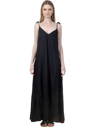 AGGEL Midi Καλοκαιρινό Καθημερινό Φόρεμα Μαύρο SS33304KF-3