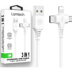 Καλώδιο Φόρτισης LAMTECH (LAM113102) 3 σε 1 USB-A σε USB-C/Lightning/Micro USB - 1m - Λευκό LAM113102