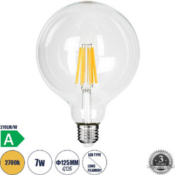 GLOBOSTAR(R) BUBBLE 99089 Λάμπα E27 G125 LED 7W 1470lm 360 AC 220-240V IP20 Θερμό Λευκό 2700K - Long Filament Chip - Διάφανο - Μ12.5 x Π12.5 x Υ13.8cm
