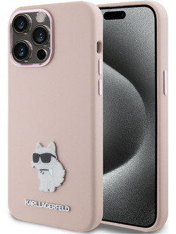 Karl Lagerfeld Choupette Metal Pin Back Cover Pink (iPhone 15 Pro Max)