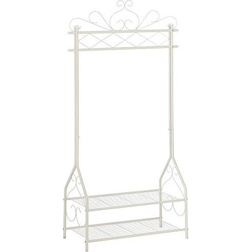 SONGMICS Vintage Clothes Stand and Rack with Garment Rail and 2 metal shelves 92 x 41 x 173 cm (W x D x H) Cream HSR07W