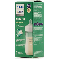 Philips Avent Natural Response Γυάλινο Μπιμπερό με Θηλή Σιλικόνης κατά των Κολικών 1m+ White 240ml