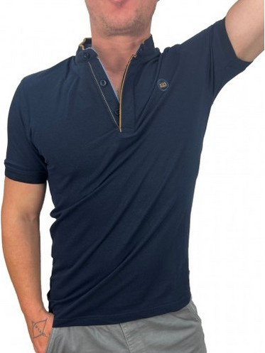 Side Effect M-S4222-XP-02 Mao Πικέ Ανδρικό T-Shirt σε Μπλε χρώμα