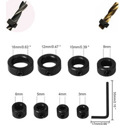 Σετ Οδηγός Στοπ Βάθους Τρυπανιού 3mm - 4mm - 5mm - 6mm - 8mm - 10mm - 12mm - 16mm 8τμχ Μαύρα