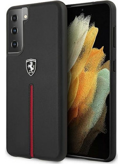 Ferrari Off Track Leather Nylon Stripe Back Cover Black (Samsung Galaxy S21)