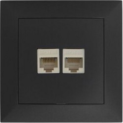Πρίζα DATA διπλή RJ45+RJ45 Cat.6 ανθρακί χρώμα σειρά Κλειώ - 15-02001