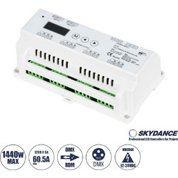 71449 D12 SKYDANCE DC DMX & RDM Dimmer Din Rail Ράγας High Speed Controller / Decoder / Master 12 Καναλιών DC 12-24V 12 x 5A 120W - Max 60.5A 1440W - IP20 Μ15.5 x Π9 x Υ6cm
