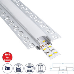 GloboStar(R) PLASTERBOARD-PROFILE 70819-2M Προφίλ Αλουμινίου - Βάση & Ψύκτρα Ταινίας LED με Λευκό Γαλακτερό Κάλυμμα - Χωνευτή Χρήση σε Γυψοσανίδα - Trimless - Πατητό Κάλυμμα - Ασημί - 2 Μέτρα - Πακέτο