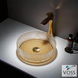 Voss Ring-D Επικαθήμενος Νιπτήρας Μπάνιου Στρογγυλός Γυάλινος 40cm Διαφανής Χρυσός 522-VB1040-200