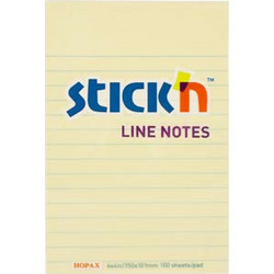 Stick'N - Αυτοκόλλητα Χαρτάκια Κίτρινα Με Γραμμές 152x101mm 100 Φύλλα 21056