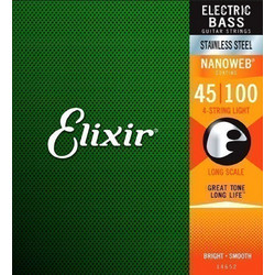 Elixir Strings 14652 Nanoweb Σετ 4 Χορδές Ηλεκτρικού Μπάσου Stainless Steel 45-100" Light Tension