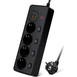 Πολύπριζο Ασφαλείας TU-XIN 4 Θέσεων & USB-A/USB-C 2m Μαύρο TX-6EU-USB-B