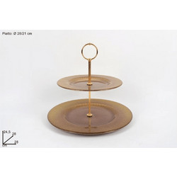 Εταζέρα 2 Θέσεων Γυάλινη h24.5x28cm Φ28/21cm Marrone Χρυσή Welkhome