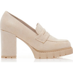 Γόβες loafers μπεζ σουέτ με τρακτερωτή σόλα