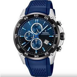Festina Ανδρικό Ρολόι Χρονογράφος με Μπλε Καουτσούκ Λουράκι F20330/A