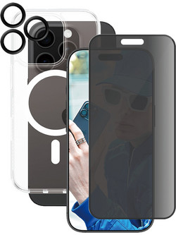 Γυαλί Προστασίας Οθόνης Ultra - Wide Fit Privacy + Φακοί Προστασίας Κάμερας με Πλαίσιο + Διάφανη Θήκη Hard Case MagSafe PANZERGLASS για iPhone 16 Pro