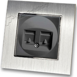 Πρίζα Τηλεφώνου RJ11 και Δικτύου RJ45 σε Μαύρο Ματ Χρώμα και Πλαίσιο Ασημί Μεταλλικό HSERIES LINEME 50-00120-2_50-00121-18