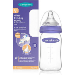 Lansinoh Natural Wave Γυάλινο Μπιμπερό με Θηλή Σιλικόνης 0-6m 160ml