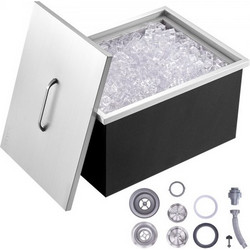 VEVOR Ψυγείο Πάγου Drop in, 51 cm Μ x 36 cm Π x 30.5 cm Υ Stainless Steel Ψυγείο Πάγου, Εμπορικό Δοχείο Πάγου με Κάλυψη, 37.9 L Εξωτερική Κουζίνα Ψυγείο Πάγου, Περιλαμβάνει Σωλήνα Αποχέτευσης και Βύσμ