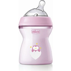 Chicco Natural Feeling Πλαστικό Μπιμπερό με Θηλή Σιλικόνης κατά των Κολικών 2m+ Owl Pink 250ml