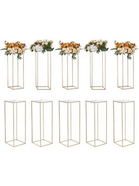 VEVOR 10PCS Βάση Λουλουδιών Γάμου Υψους 31,5 inch (80 cm) Με Ακρυλικό Επίστρωμα, Μεταλλική Κολόνα Βάζου Γεωμετρικό Κεντρικό Στοιχείο, Χρυσή Ορθογώνια Βάση Ανθοστολισμού για Εκδηλώσεις Υποδοχής, Διακόσ