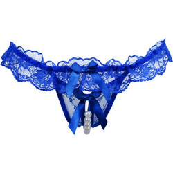 Women Lace Cortchless T-string Blue