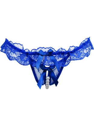 Women Lace Cortchless T-string Blue