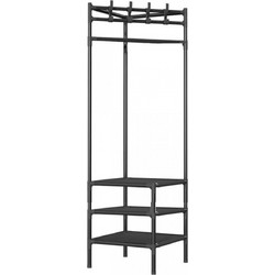 185x40x40cm Γωνιακή Παπουτσοθήκη Ραφιέρα / Κρεμάστρα - Έπιπλο Εισόδου - Με 3 Ράφια - Corner Coat Rack - Μαύρο