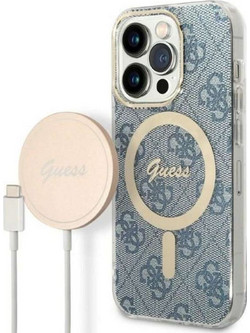 Guess 4G Print MagSafe Back Cover με Φορτιστή Blue (iPhone 14 Pro)