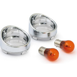 Σετ Κρύσταλλα Φλας με Γείσο για Harley Davidson '00-'24 with bullet turn signals with pop-off lens πορτοκαλί / χρώμιο | Turn Signal Lens with Visor clear lens amber / chrome